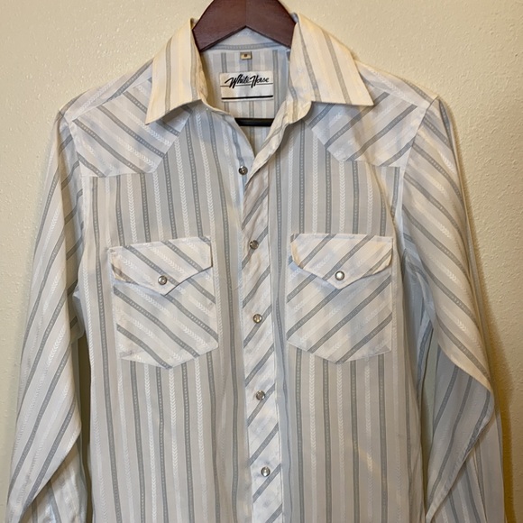 White Horse Button Down Stripe Long Sleeves Small White Gray - Picture 2 of 6